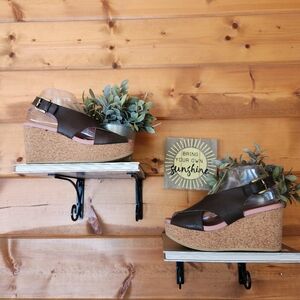 Worishofer 197 Brown Leather Cork Wedge Sandals German Ortho Comfort Shoes Sz 38